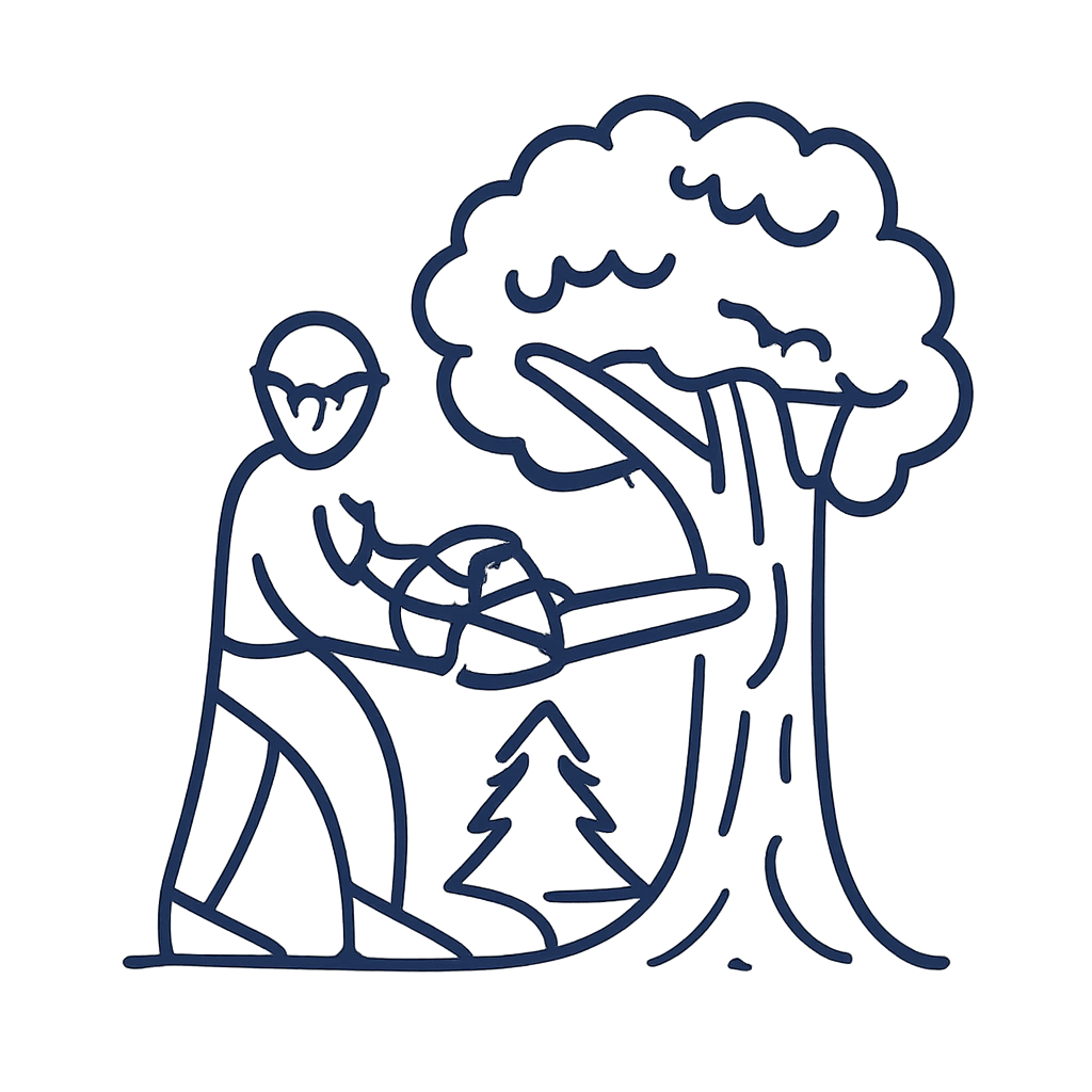 A mom handing off her baby to a dad, with both standing below a large tree in a blue tone of a stick figure drawing.